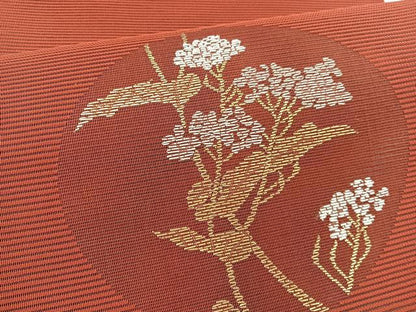 平和屋着物＊夏物　八寸名古屋帯　絽綴れ　竹屋町刺繍　花丸文　金糸　正絹　逸品　BAAX7987hv