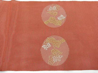 平和屋着物＊夏物　八寸名古屋帯　絽綴れ　竹屋町刺繍　花丸文　金糸　正絹　逸品　BAAX7987hv