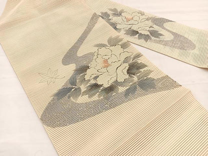 平和屋着物＊夏物　英王室献上友禅作家　木下勝功　八寸名古屋帯　絽綴れ　手描き　牡丹　金銀彩　正絹　逸品　未使用　BAAX7988hv