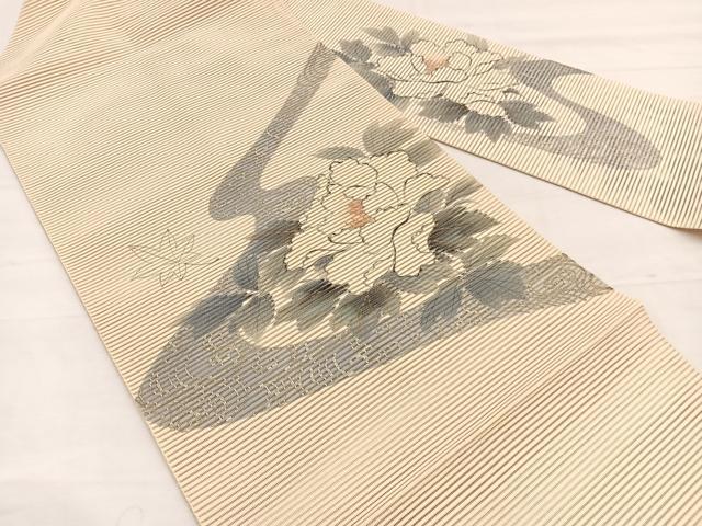 平和屋着物＊夏物　英王室献上友禅作家　木下勝功　八寸名古屋帯　絽綴れ　手描き　牡丹　金銀彩　正絹　逸品　未使用　BAAX7988hv