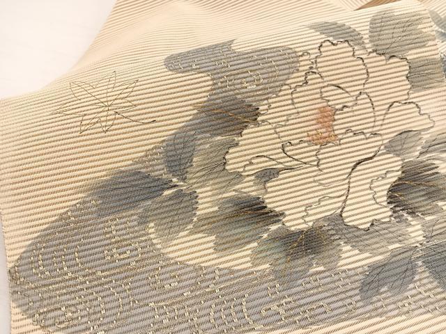 平和屋着物＊夏物　英王室献上友禅作家　木下勝功　八寸名古屋帯　絽綴れ　手描き　牡丹　金銀彩　正絹　逸品　未使用　BAAX7988hv