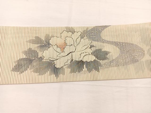 平和屋着物＊夏物　英王室献上友禅作家　木下勝功　八寸名古屋帯　絽綴れ　手描き　牡丹　金銀彩　正絹　逸品　未使用　BAAX7988hv