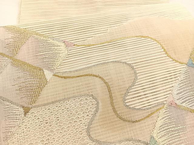 平和屋着物＊夏物　八寸名古屋帯　絽綴れ　幾何学文様　金銀糸　正絹　逸品　BAAX7989hv