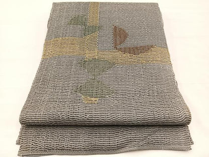 平和屋着物＊夏物　八寸名古屋帯　幾何学文様　正絹　逸品　BAAX7993hv