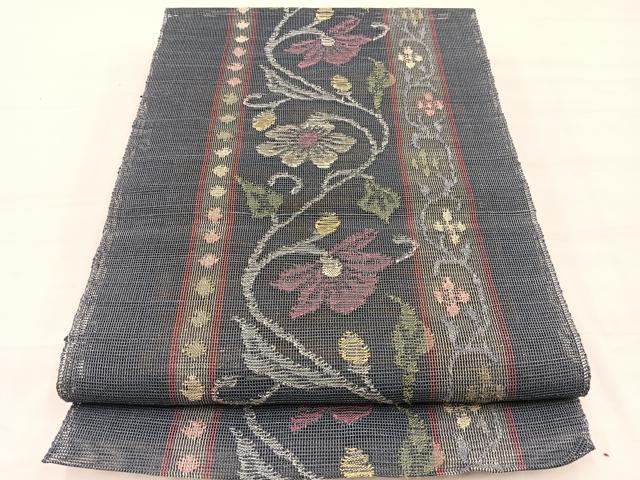 平和屋着物＊夏物　1854年創業　帯屋捨松　八寸名古屋帯　花唐草文　正絹　逸品　BAAX7994hv