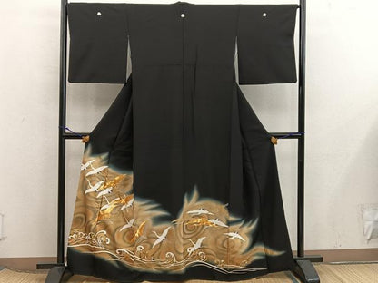 平和屋着物■豪華黒留袖　駒刺繍　飛鶴文　暈し染め　金彩　正絹　逸品　BAAX8011mz