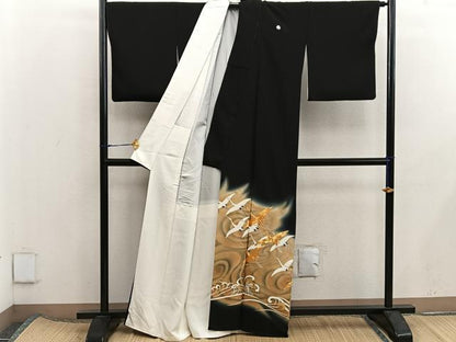 平和屋着物■豪華黒留袖　駒刺繍　飛鶴文　暈し染め　金彩　正絹　逸品　BAAX8011mz