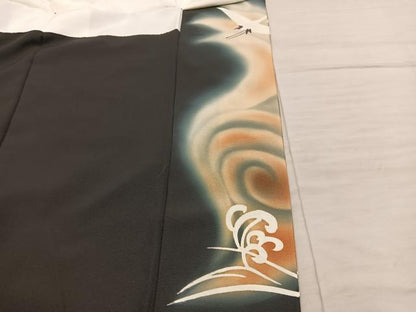 平和屋着物■豪華黒留袖　駒刺繍　飛鶴文　暈し染め　金彩　正絹　逸品　BAAX8011mz