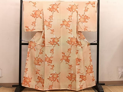 平和屋着物●上質な小紋　草花文　地紋起こし　暈し染め　正絹　逸品　BAAX8037mz