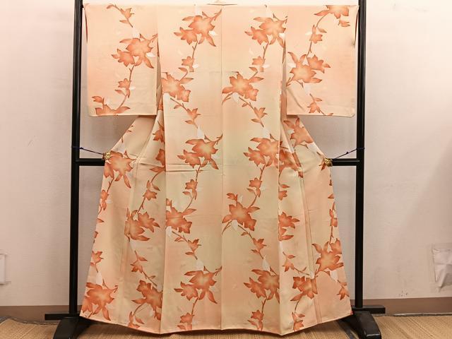 平和屋着物●上質な小紋　草花文　地紋起こし　暈し染め　正絹　逸品　BAAX8037mz