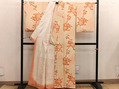 平和屋着物●上質な小紋　草花文　地紋起こし　暈し染め　正絹　逸品　BAAX8037mz