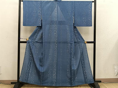 平和屋着物＊夏物　小紋　幾何学文様　絽縮緬　洗える着物　BAAX8053mz