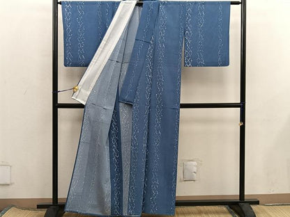 平和屋着物＊夏物　小紋　幾何学文様　絽縮緬　洗える着物　BAAX8053mz