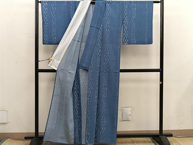平和屋着物＊夏物　小紋　幾何学文様　絽縮緬　洗える着物　BAAX8053mz