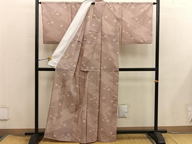 平和屋着物＊夏物　小紋　紗　扇面梅花文　洗える着物　BAAX8057mz