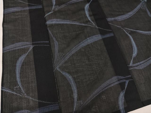 平和屋着物＊夏物　小紋　紗　草葉文　黒地　正絹　逸品　BAAX8061mz