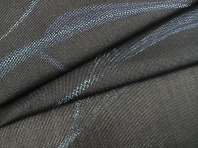 平和屋着物＊夏物　小紋　紗　草葉文　黒地　正絹　逸品　BAAX8061mz