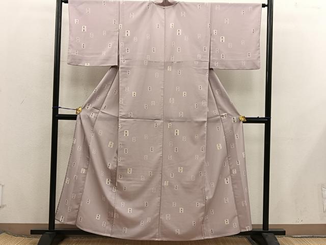 平和屋着物＊夏物　小紋　絽縮緬　幾何学文様　洗える着物　BAAX8063mz