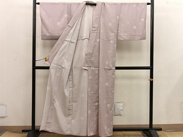 平和屋着物＊夏物　小紋　絽縮緬　幾何学文様　洗える着物　BAAX8063mz