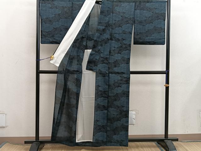 平和屋着物＊夏物　小紋　紗　雲重ね文　洗える着物　BAAX8068mz