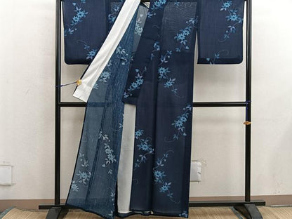平和屋着物＊夏物　小紋　紗　草花文　洗える着物　BAAX8069mz