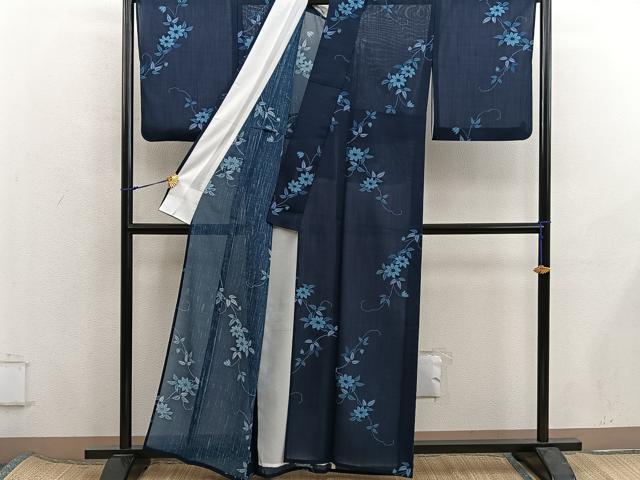 平和屋着物＊夏物　小紋　紗　草花文　洗える着物　BAAX8069mz