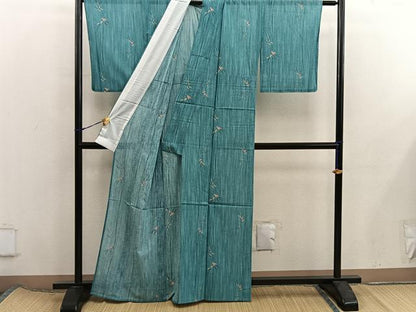 平和屋着物＊夏物　小紋　紗　草葉文　洗える着物　BAAX8070mz