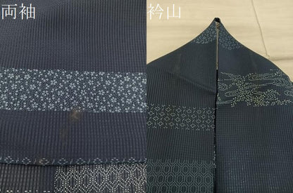 平和屋着物＊夏物　小紋　紗　横段流水花文　洗える着物　BAAX8077mz