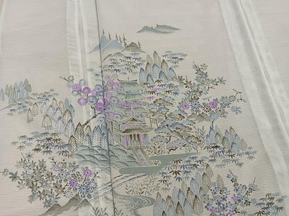 平和屋着物＊夏物　訪問着　絽　風景花文　洗える着物　BAAX8078mz