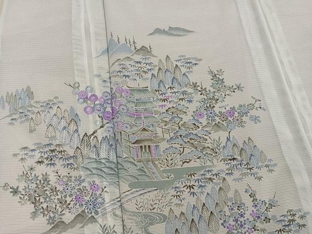 平和屋着物＊夏物　訪問着　絽　風景花文　洗える着物　BAAX8078mz