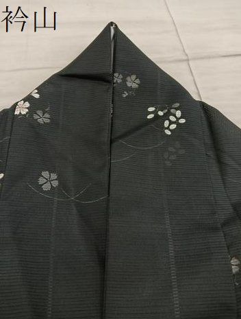 平和屋着物＊夏物　小紋　絽　秋草文　黒地　洗える着物　BAAX8084mz