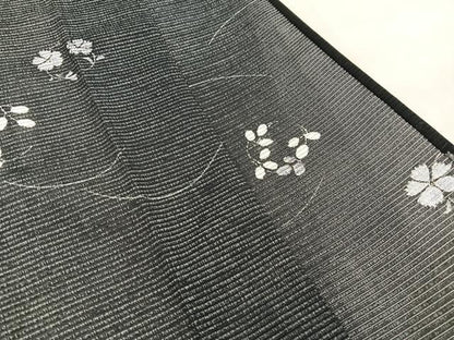 平和屋着物＊夏物　小紋　絽　秋草文　黒地　洗える着物　BAAX8084mz
