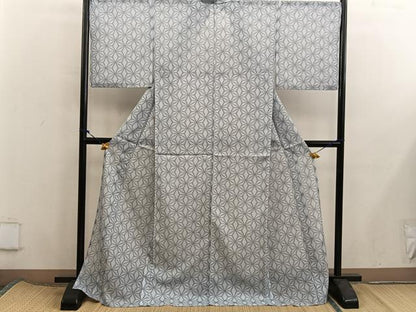 平和屋着物＊夏物　小紋　絽　麻の葉文様　洗える着物　BAAX8085mz