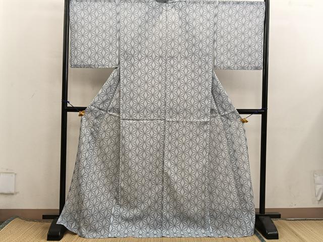 平和屋着物＊夏物　小紋　絽　麻の葉文様　洗える着物　BAAX8085mz