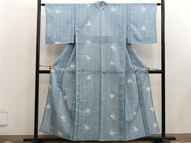 平和屋着物＊夏物　小紋　紗　草花文　洗える着物　BAAX8088mz