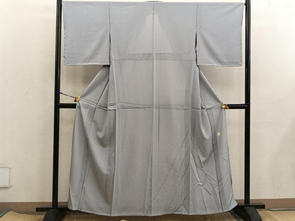 平和屋着物＊夏物　色無地　作家物　絽縮緬　薄墨色　正絹　逸品　BAAX8089mz