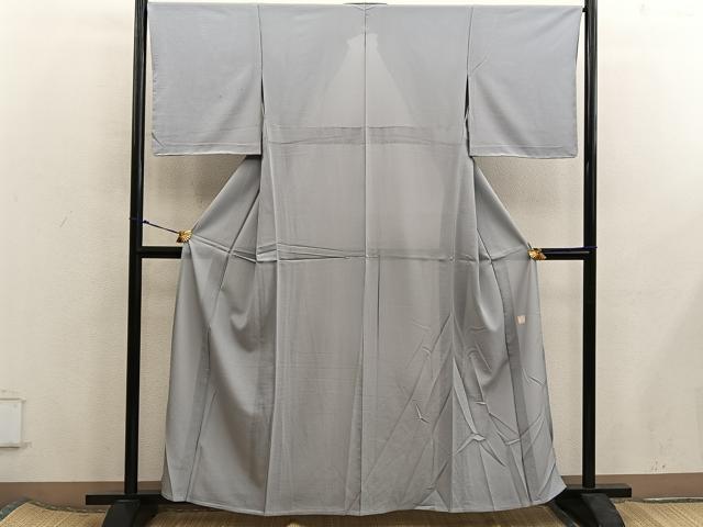 平和屋着物＊夏物　色無地　作家物　絽縮緬　薄墨色　正絹　逸品　BAAX8089mz