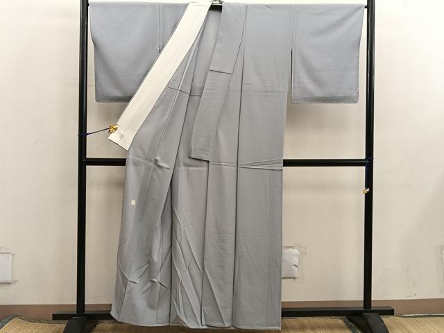 平和屋着物＊夏物　色無地　作家物　絽縮緬　薄墨色　正絹　逸品　BAAX8089mz
