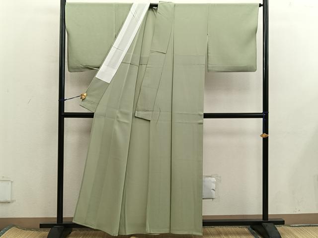 平和屋着物＊夏物　色無地　絽縮緬　油色　正絹　逸品　BAAX8091mz