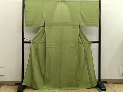 平和屋着物＊夏物　色無地　縦絽　青朽葉色　正絹　逸品　BAAX8095mz