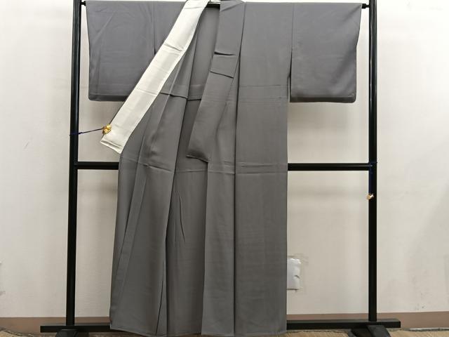 平和屋着物＊夏物　色無地　絽　茶鼠色　正絹　逸品　BAAX8096mz