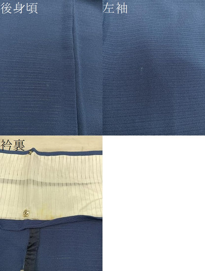 平和屋着物＊夏物　色無地　絽縮緬　藍鉄色　正絹　逸品　BAAX8097mz