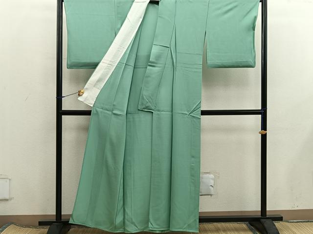 平和屋着物＊夏物　色無地　絽　若葉色　正絹　逸品　BAAX8101mz