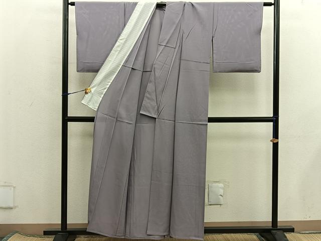 平和屋着物＊夏物　色無地　絽　銀煤竹色　正絹　逸品　BAAX8109mz