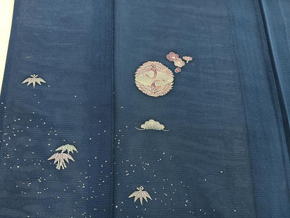 平和屋着物＊夏物　訪問着　絽　松竹梅　双鶴　銀彩　正絹　逸品　BAAX8120mz