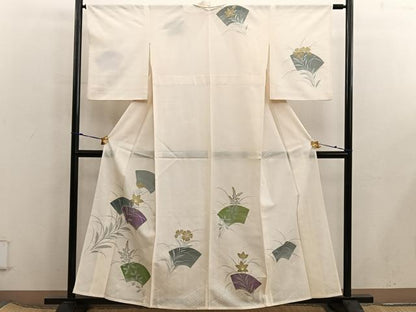 平和屋着物＊夏物　訪問着　絽　地紙重ね秋草文　正絹　逸品　BAAX8121mz