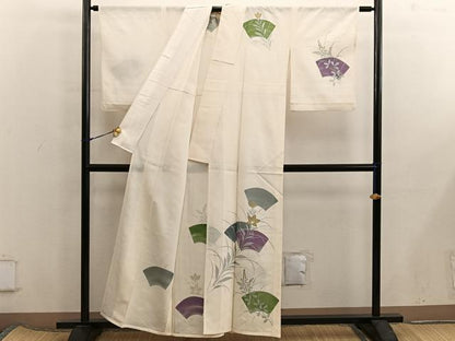 平和屋着物＊夏物　訪問着　絽　地紙重ね秋草文　正絹　逸品　BAAX8121mz