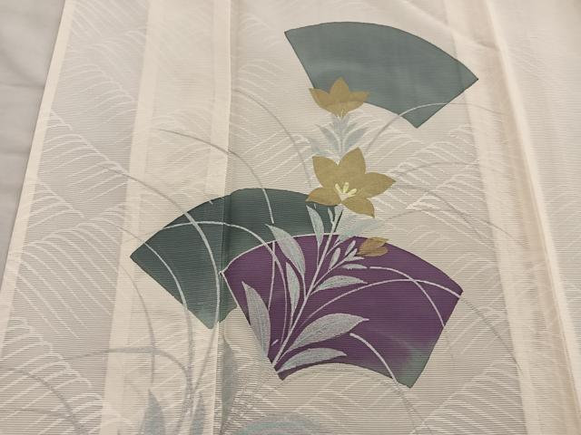 平和屋着物＊夏物　訪問着　絽　地紙重ね秋草文　正絹　逸品　BAAX8121mz