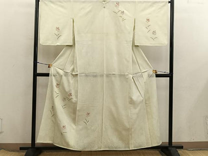 平和屋着物＊夏物　訪問着　絽　刺繍　草葉文　正絹　逸品　BAAX8122mz