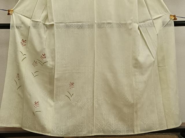 平和屋着物＊夏物　訪問着　絽　刺繍　草葉文　正絹　逸品　BAAX8122mz
